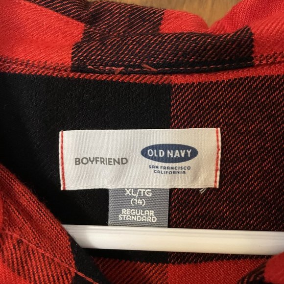 Old Navy Girls - XL 14 - Red & Black Plaid Tunic-Length Shirt - Button Front New - Picture 2 of 5